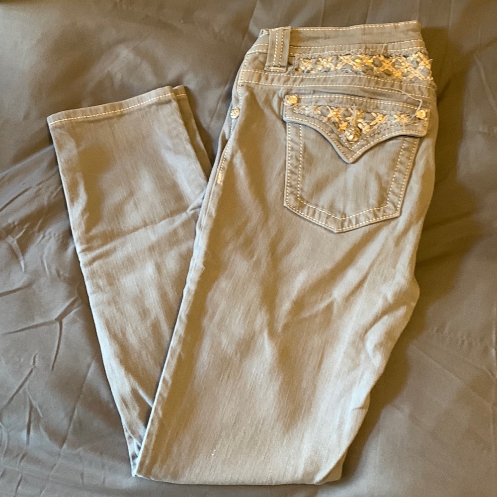 Embellished gray miss me jeans